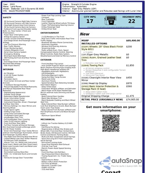 2022 Land Rover Defender 110 X-Dynamic Se from USA, damaged, VIN SALE27RU1N2073686